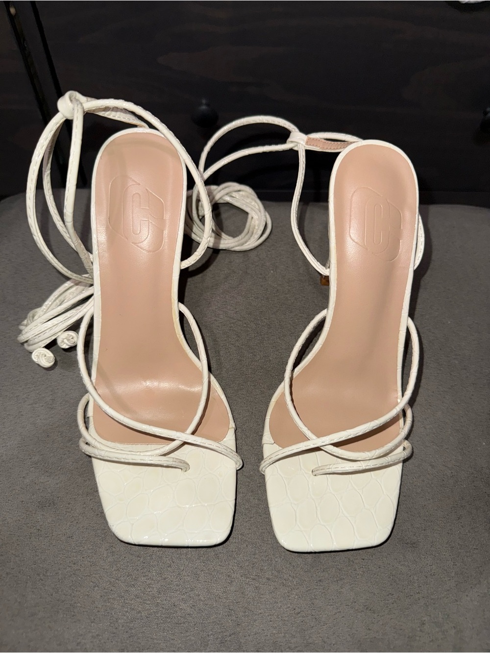 Strappy Square-Toe Lace-Up Sandals - White